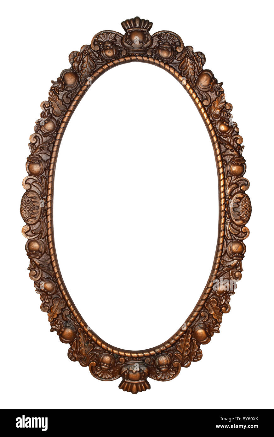 Alte ovale Bronze Frame, isoliert auf weißem Hintergrund Stockfoto