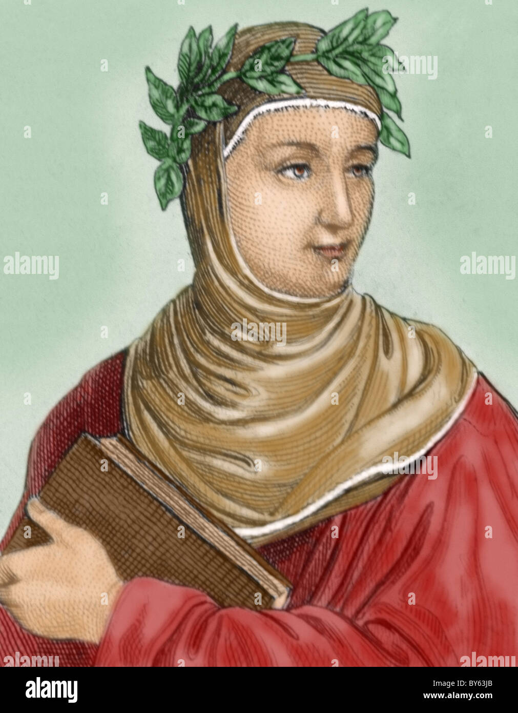 Boccaccio, Giovanni (1313-1375). Italienischer Schriftsteller. Farbige Gravur. Stockfoto