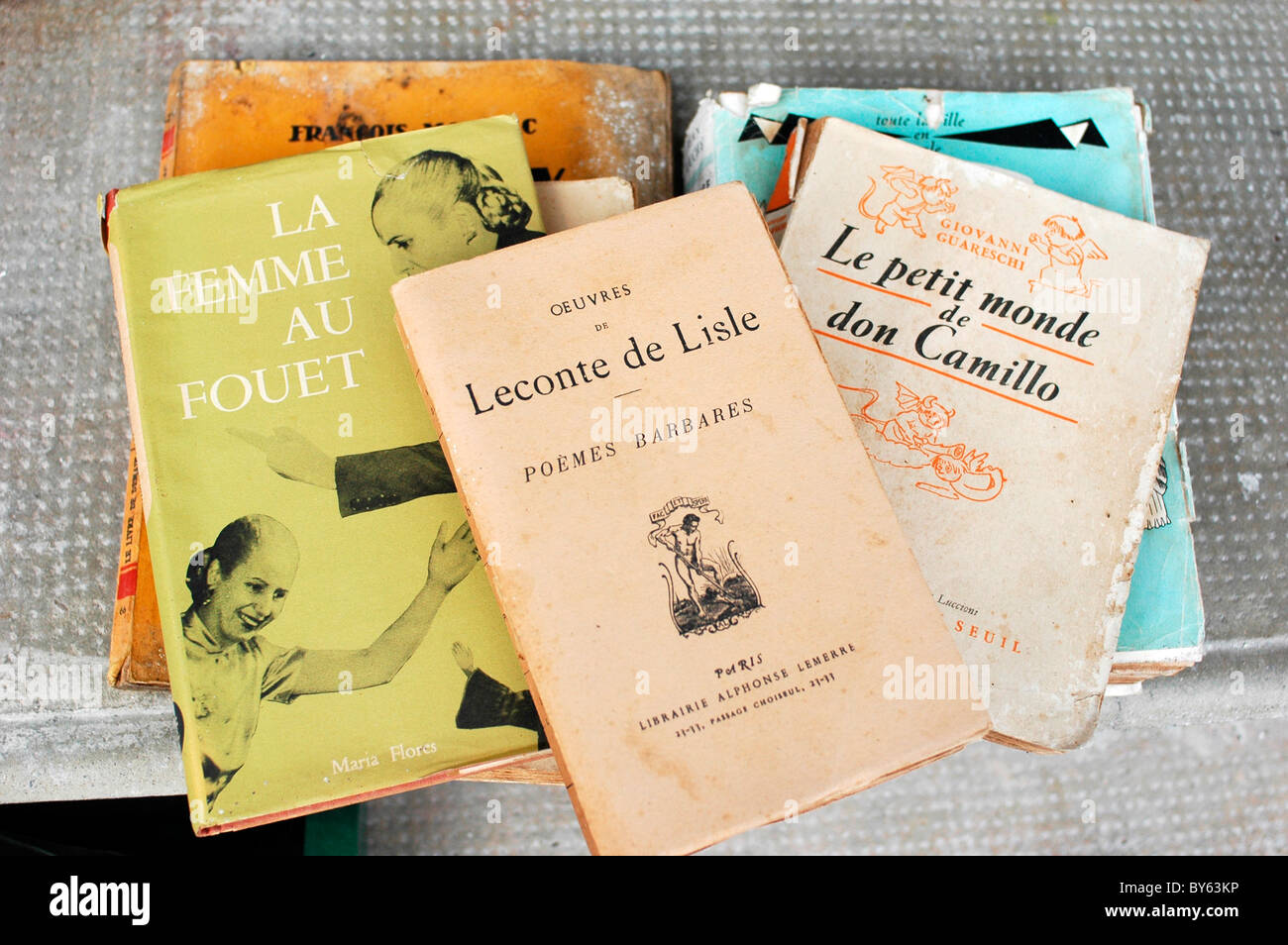 Haufen alter Vintage französische Bücher Stockfoto