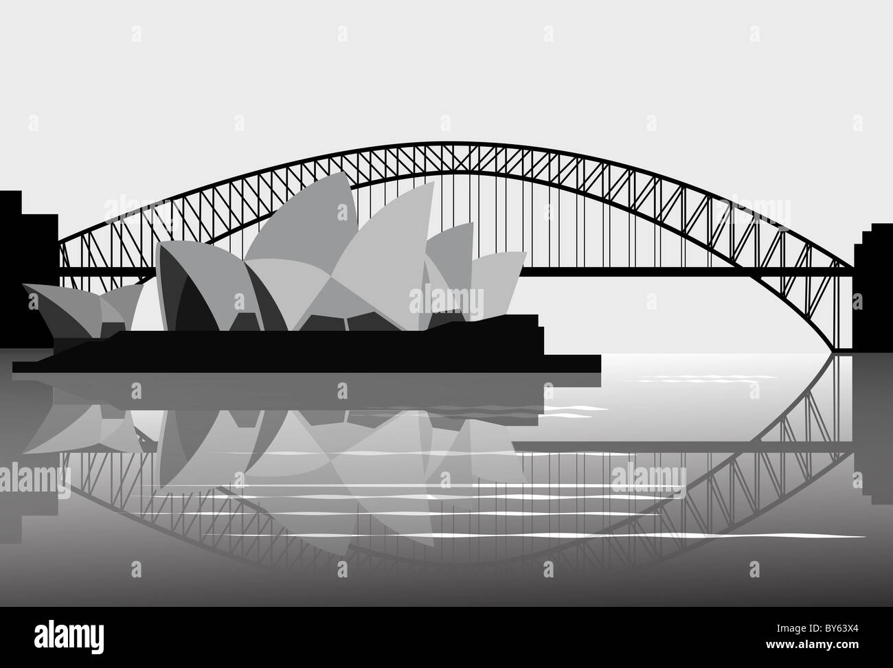 Abbildung der Sydney Harbour Bridge und Sydney Opera House Stockfoto