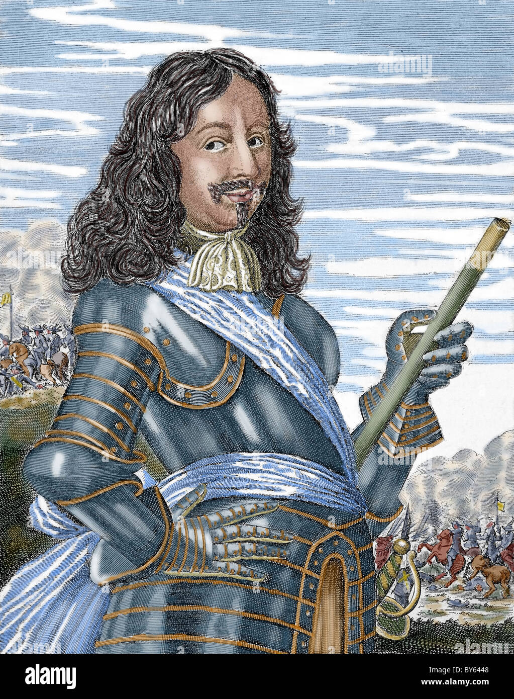 Wrangel, Karl Gustav (Skokloster, 1613-Rügen, 1676) schwedische Admiral und Marschall. Farbige Gravur. Stockfoto