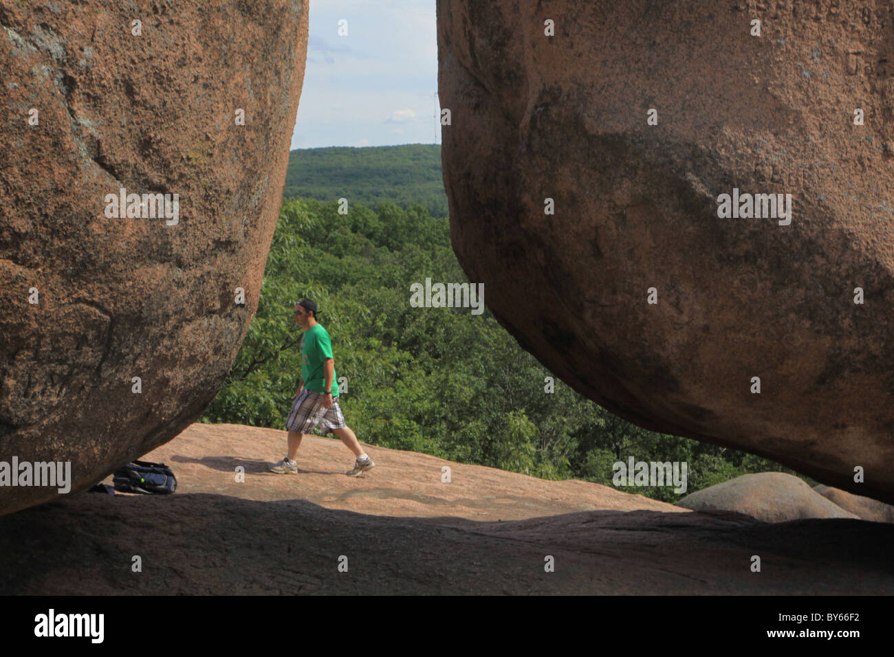 Wanderer-Bergsteiger Elefantenpark Felsen Staat Missouri Granit Stockfoto