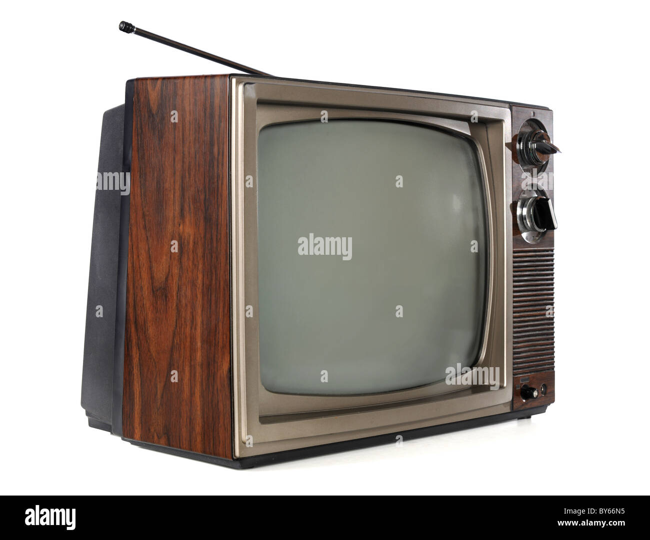 Vintage TV isoliert auf weißem Hintergrund Stockfoto