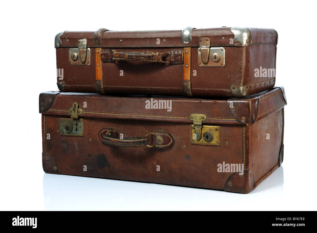 Vintage Koffer über einen weißen Hintergrund Stockfoto