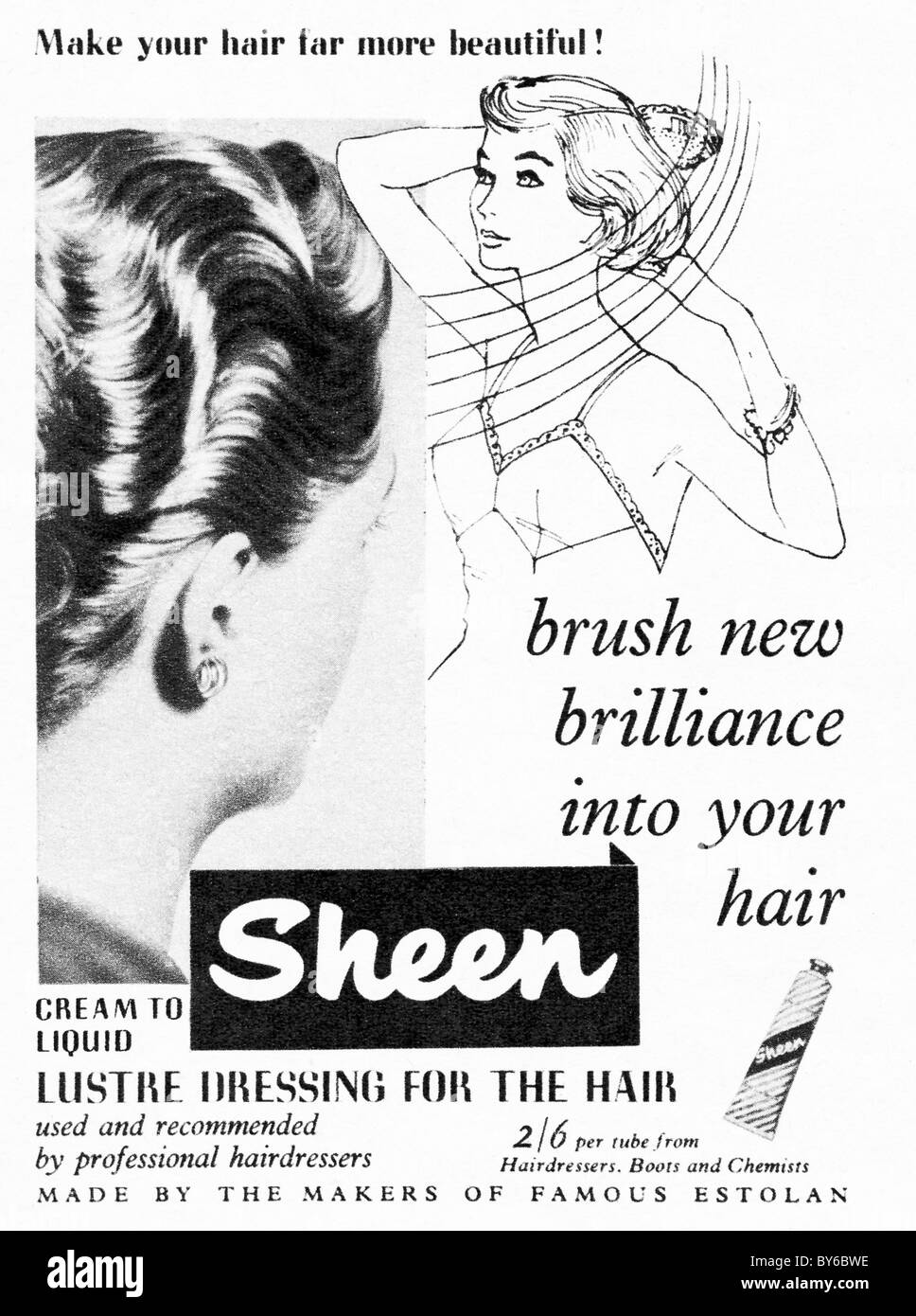 1950er Jahren Anzeige im Damenmode-Magazin für Glanz Glanz dressing für das Haar Stockfoto