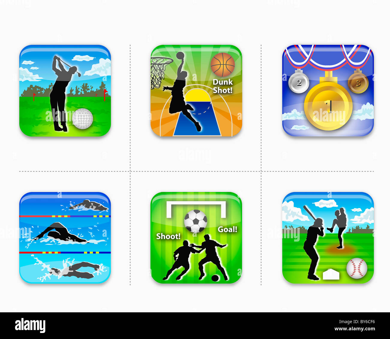 verschiedene Arten von Sport-Spiel-Symbol Stockfoto