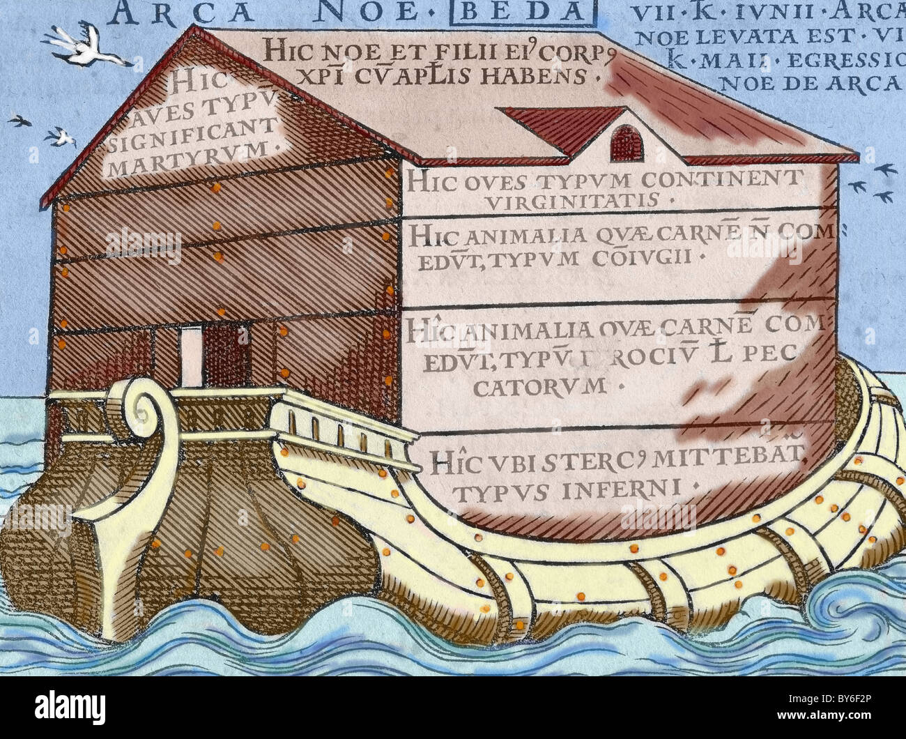 Arche Noah, aus dem Buch "De Linguis Gentium, Libellum", veröffentlicht in Basel 1563. Geschrieben von Venerable Bede (673-735). Stockfoto