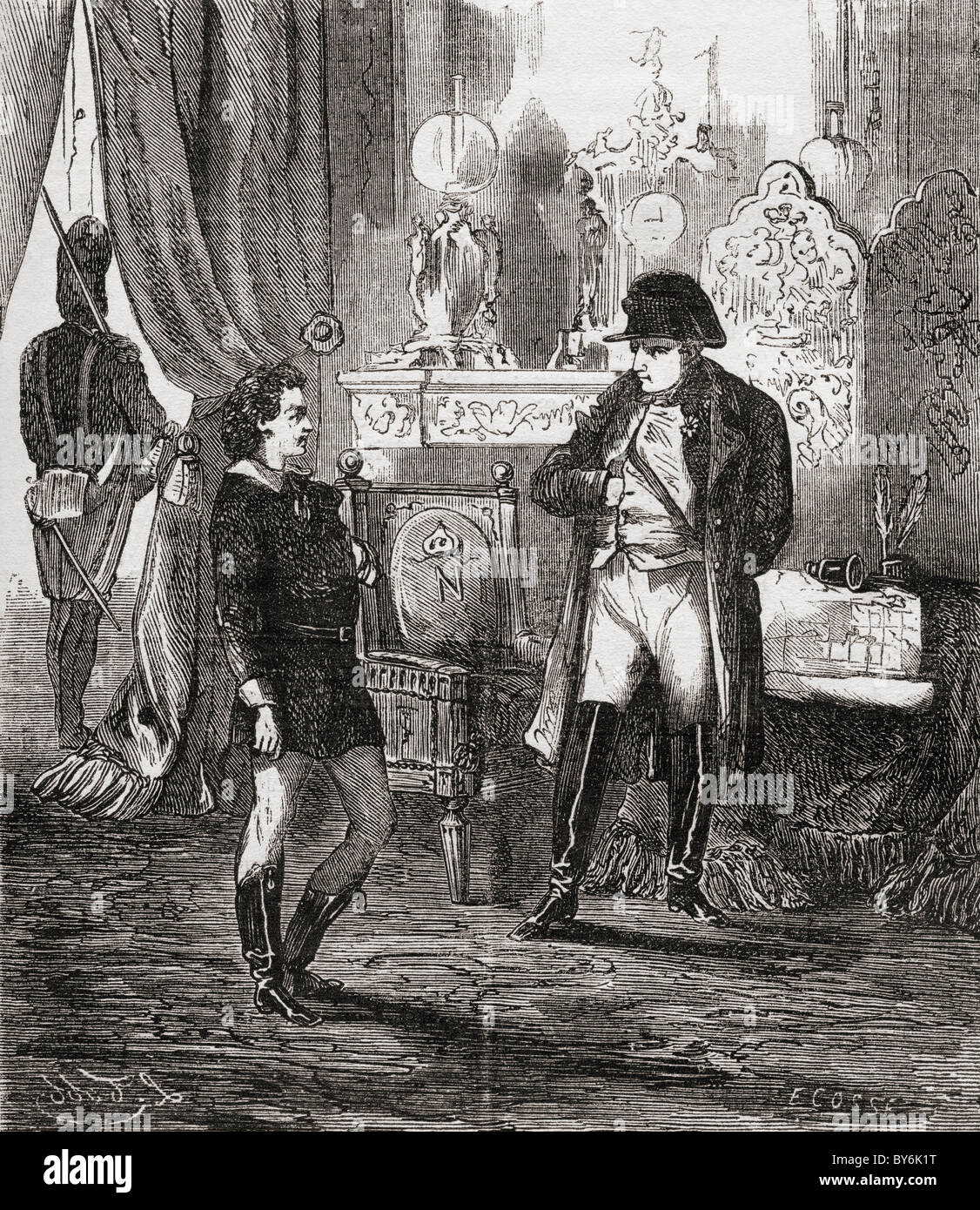 Das Verhör von Friedrich ersticht nach seinem gescheiterten Attentat auf Napoleon i. 1809. Stockfoto