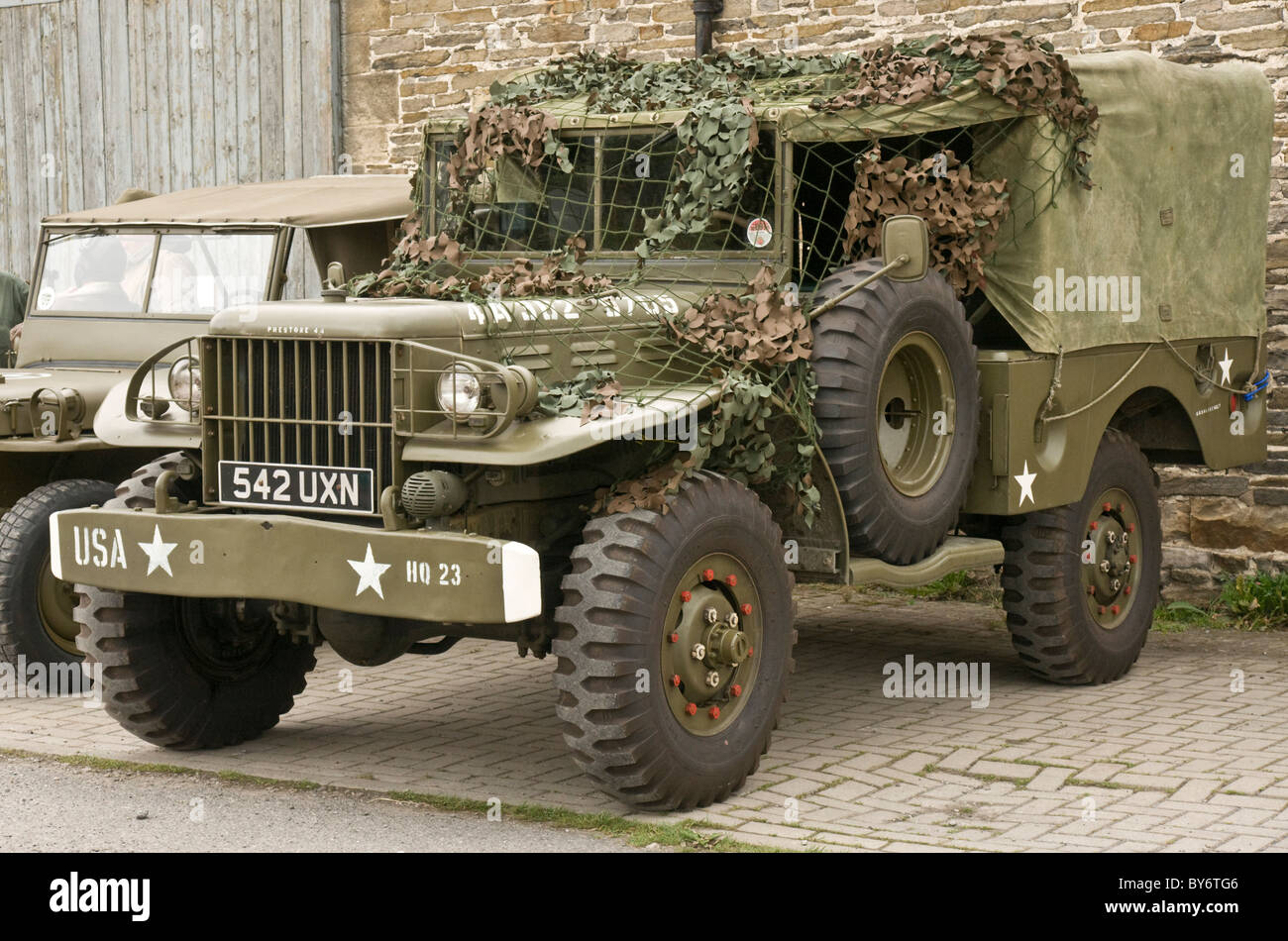 Jeep fotografiert an einem 40er Reenactment Tag am Leyburn, North Yorkshire. Veranstaltung der Wensleydale-Eisenbahn Stockfoto