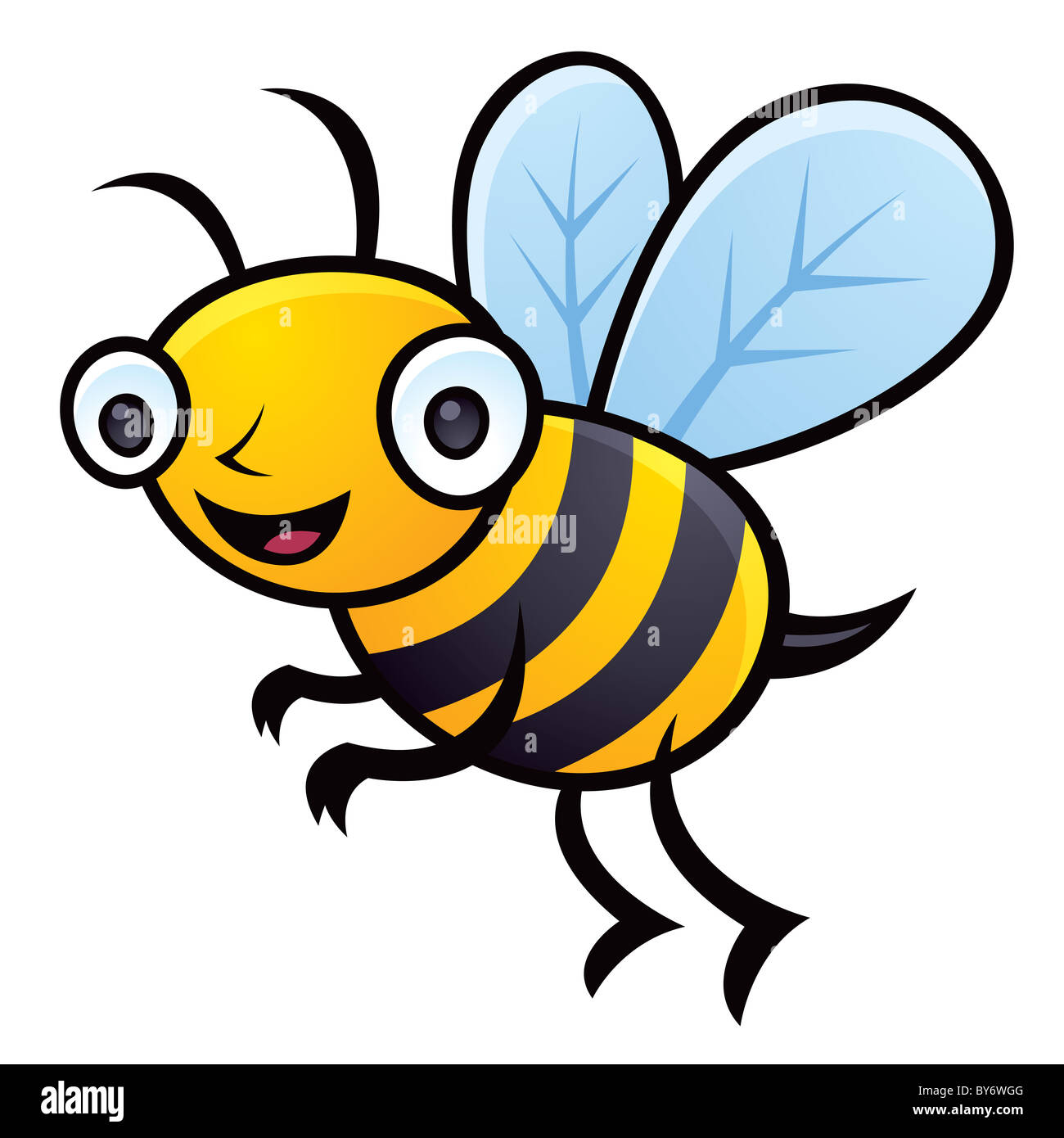 Cartoon-Vektor-Illustration einer glücklichen kleinen Hummel fliegen ...