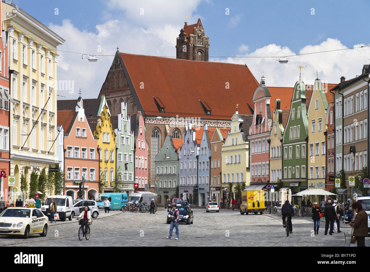 Gotische Stadt Häuser, alte Stadt, Landshut, Niederbayern, Deutschland Stockfoto