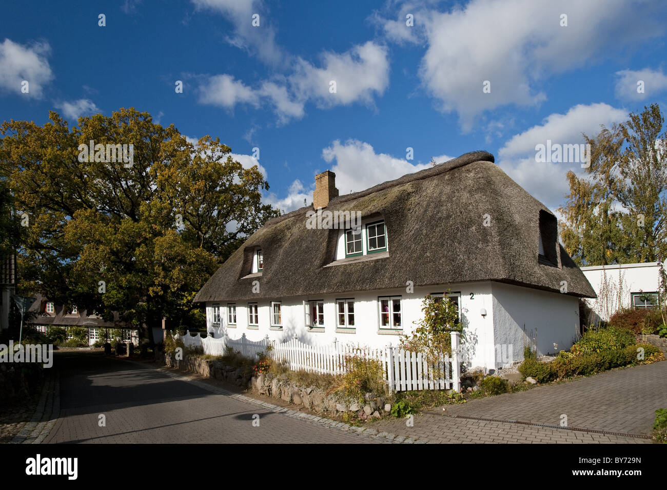Strohdach Haus im Schoenhagen, Brodersby, Schleswig-Holstein, Germany Stockfoto