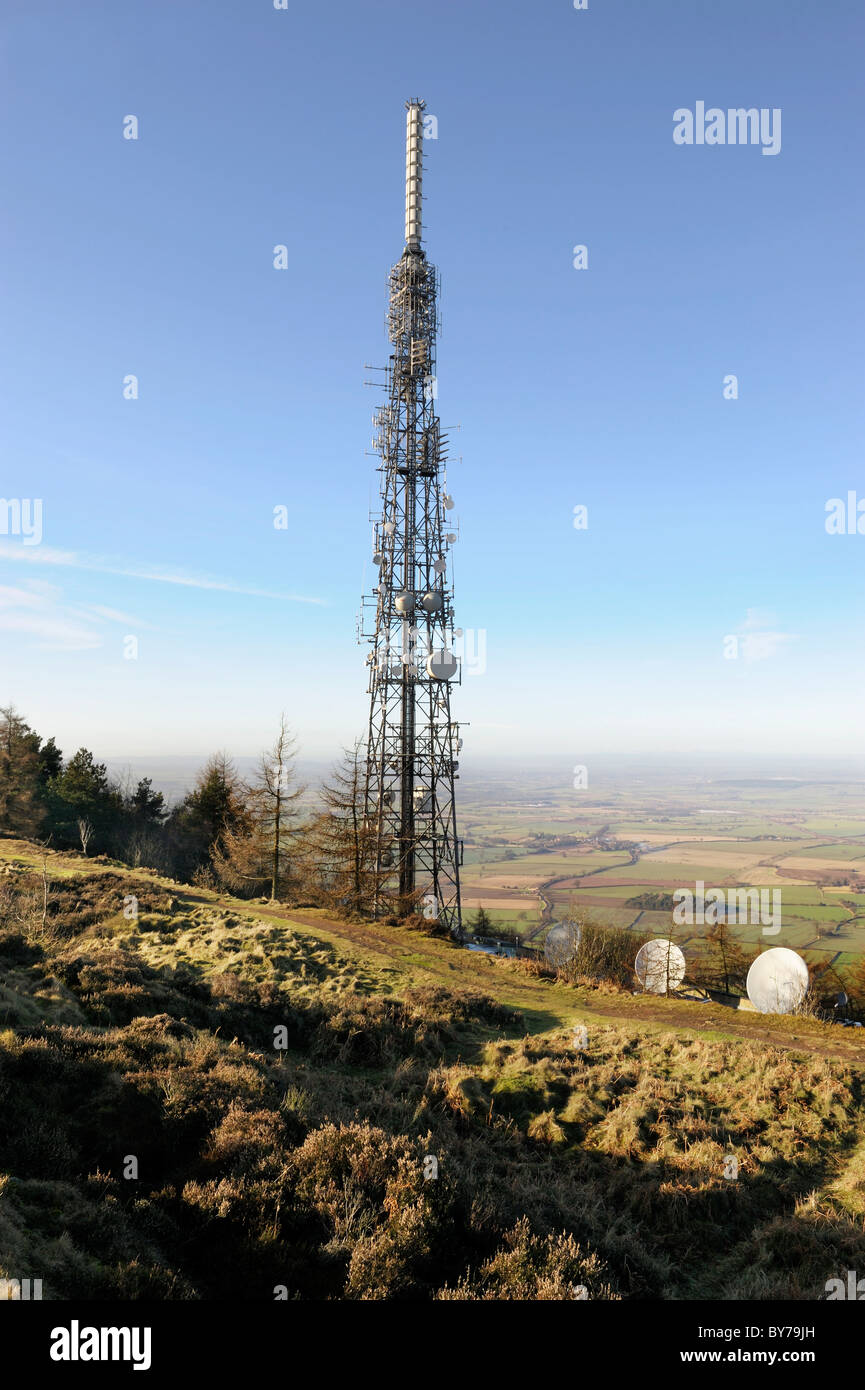 TV-Mast, auf The Wrekin Hügel, Shropshire Stockfoto