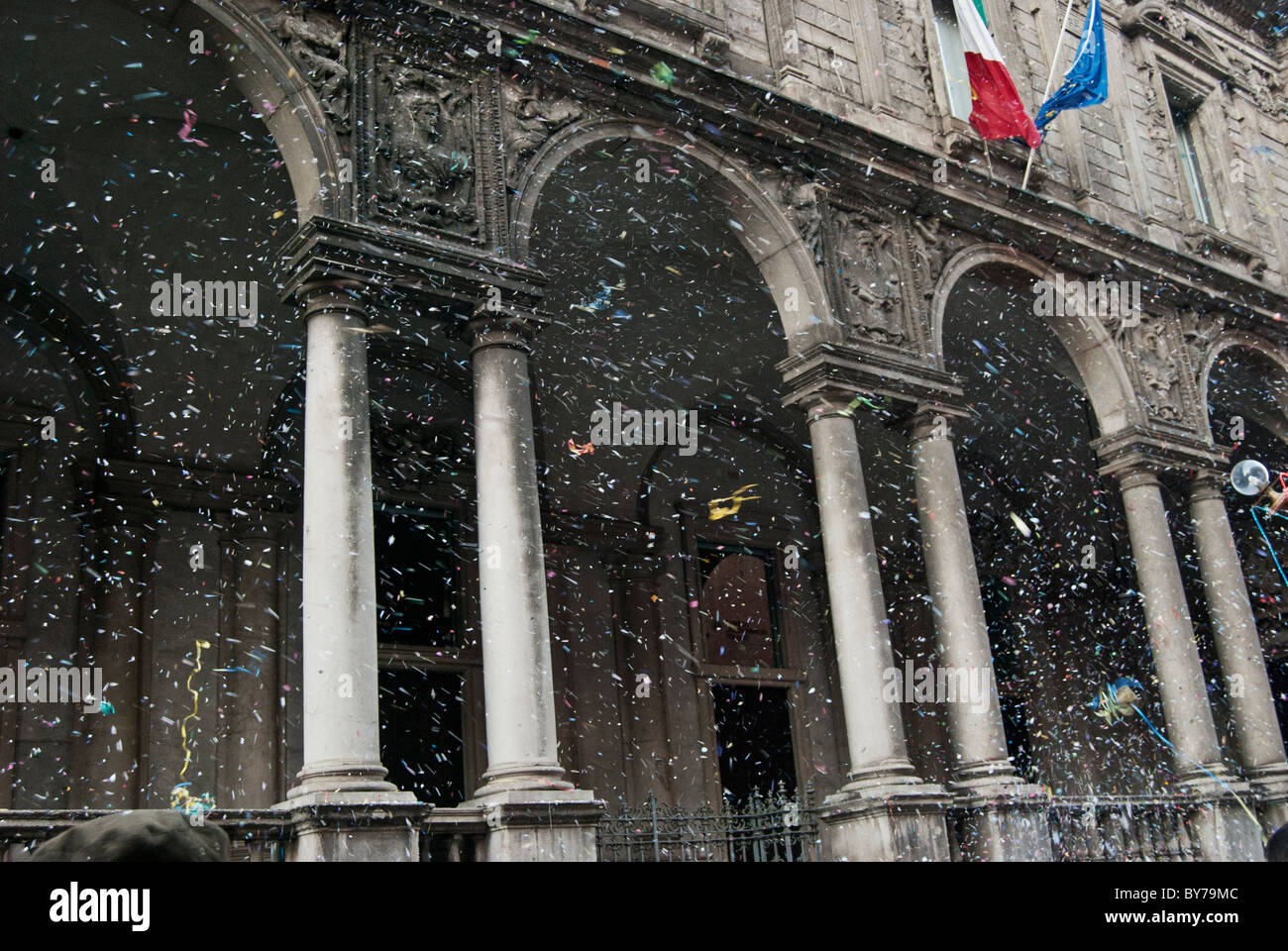 Über Mercanti, Palazzo dei Giureconsulti Ifor Karneval, Mailand, Italien Stockfoto