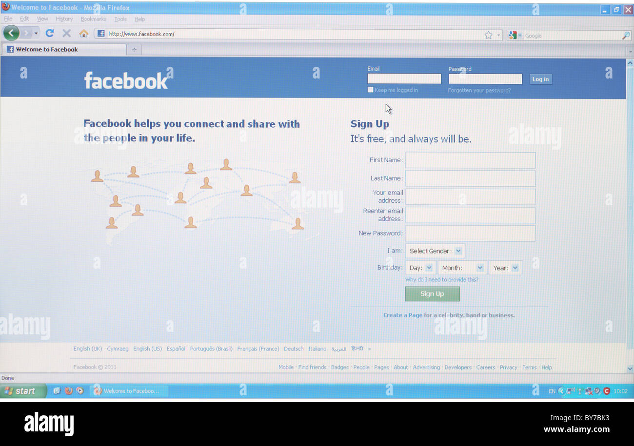 Volle Screenshot der Startseite von Facebook.com-social-networking-website Stockfoto
