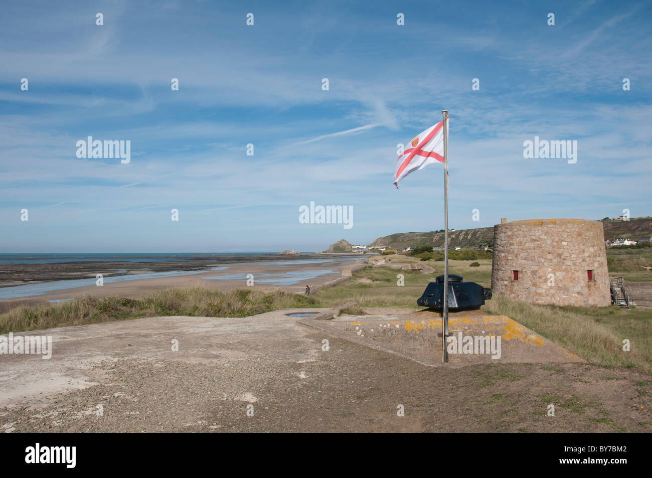 Oben auf den deutschen Bunker WW2 Military Museum, St Ouens Bay Jersey Stockfoto