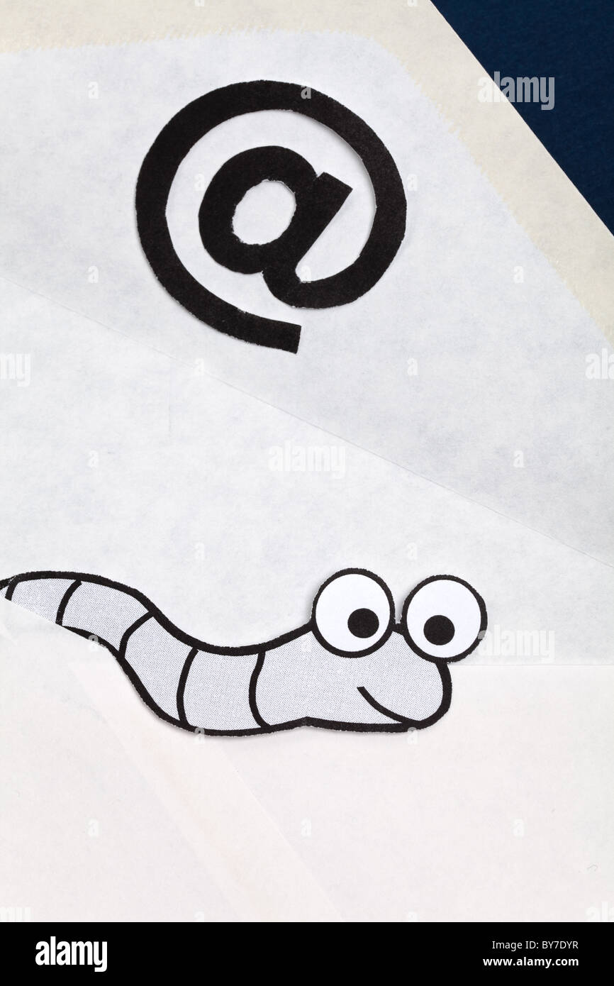 Wurm und E-mail, e-Mail-Sicherheitskonzept, Virus Stockfoto
