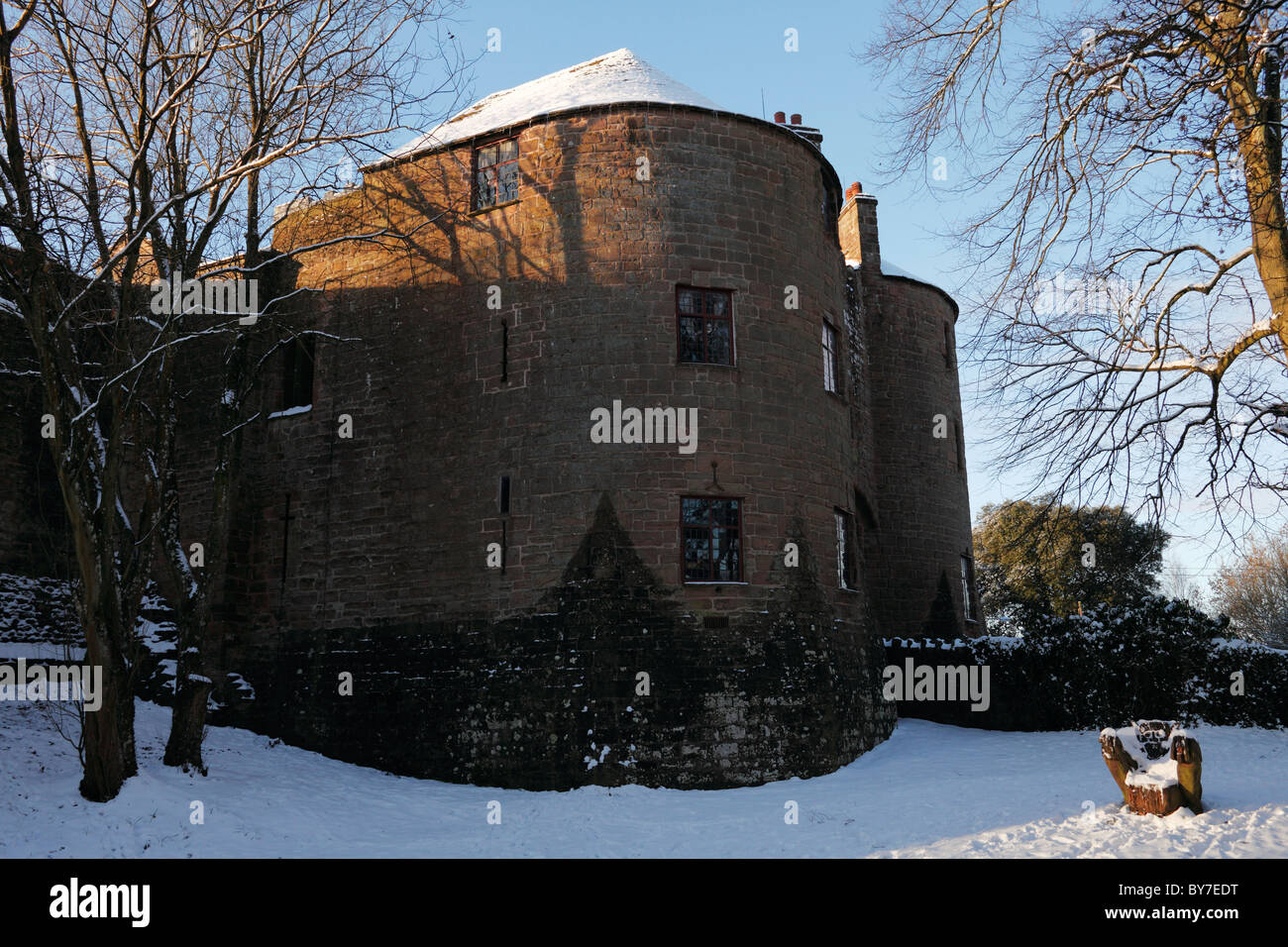 St. Briavels Schloß im Winter Schnee, "Forest of Dean", Gloucestershire, England, UK Stockfoto