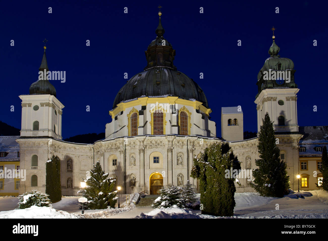 Benediktinerkloster Ettal in Winter, Bayern, Deutschland Stockfoto
