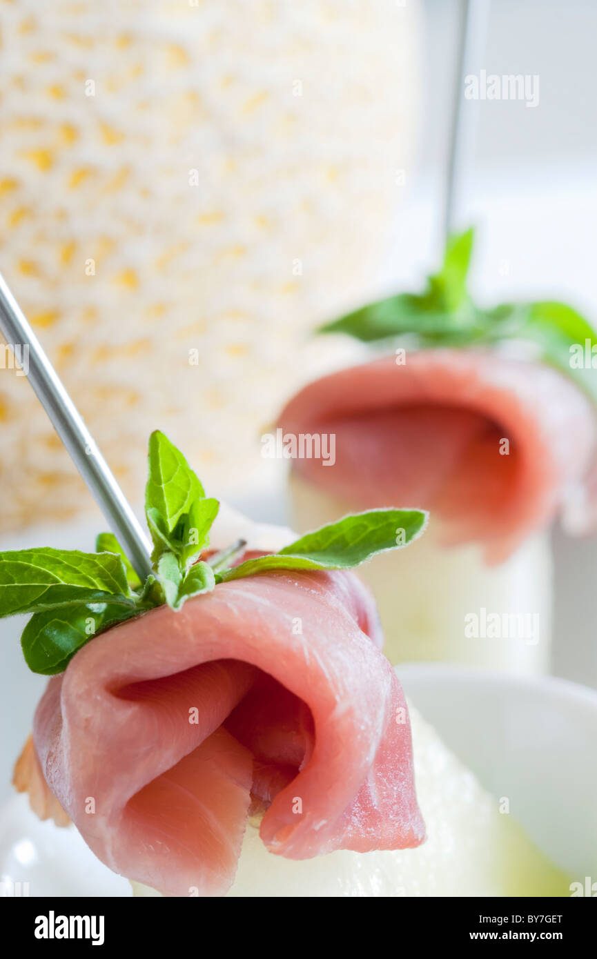 Melone mit geräuchertem Schinken Stockfoto