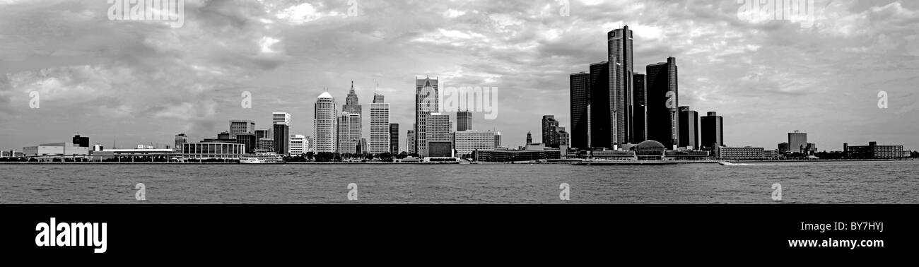 S/w-Panorama-Bild der Stadt Detroit Michigan. Stockfoto