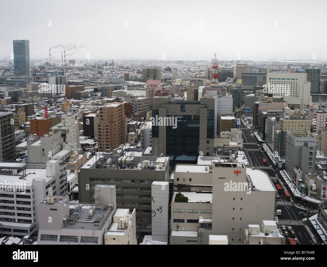 Winter-Antenne Blick auf die Stadt Niigata, Japan Stockfoto