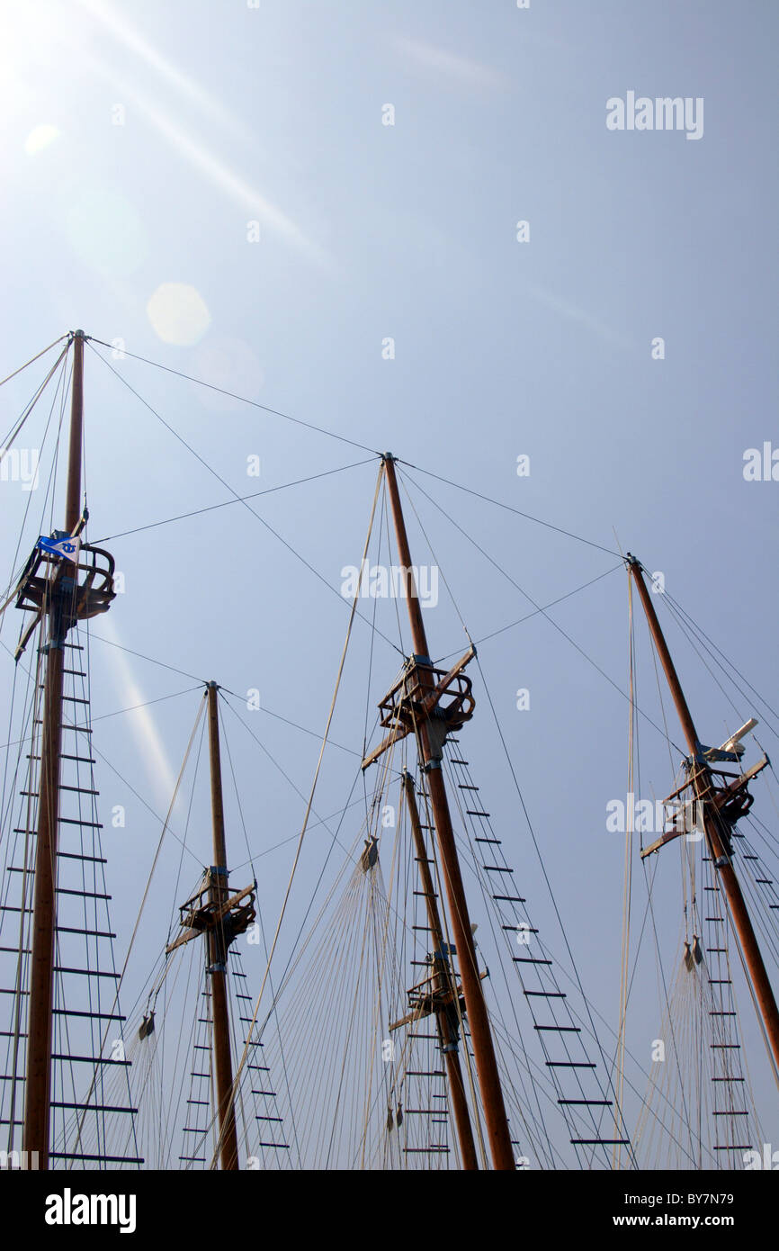 Takelage eines Segelschiffes, Marmaris, Türkei Stockfoto