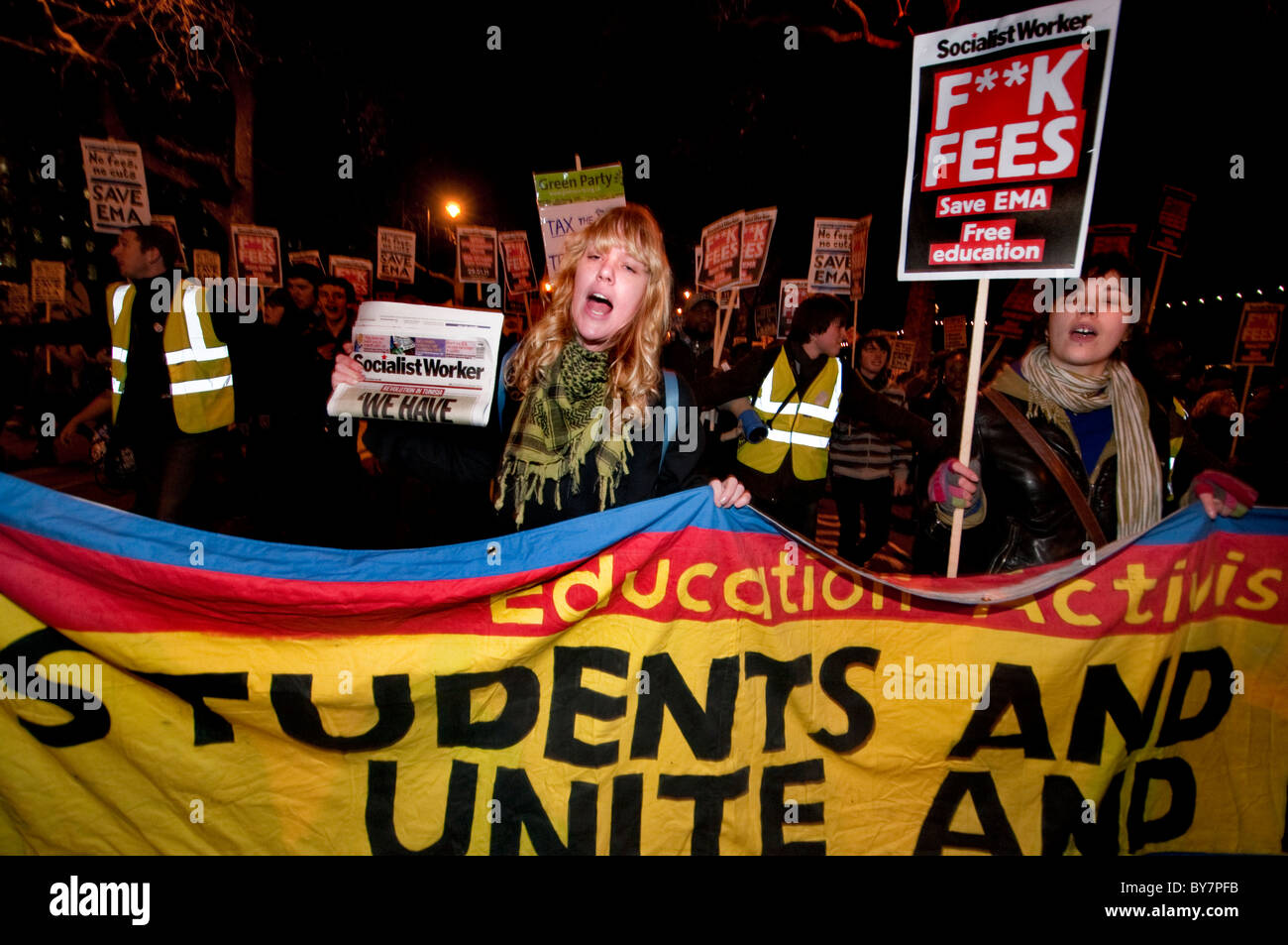 Studenten protestieren gegen Kürzungen an pädagogischen Wartung Zulage EMA Januar 2011 Stockfoto