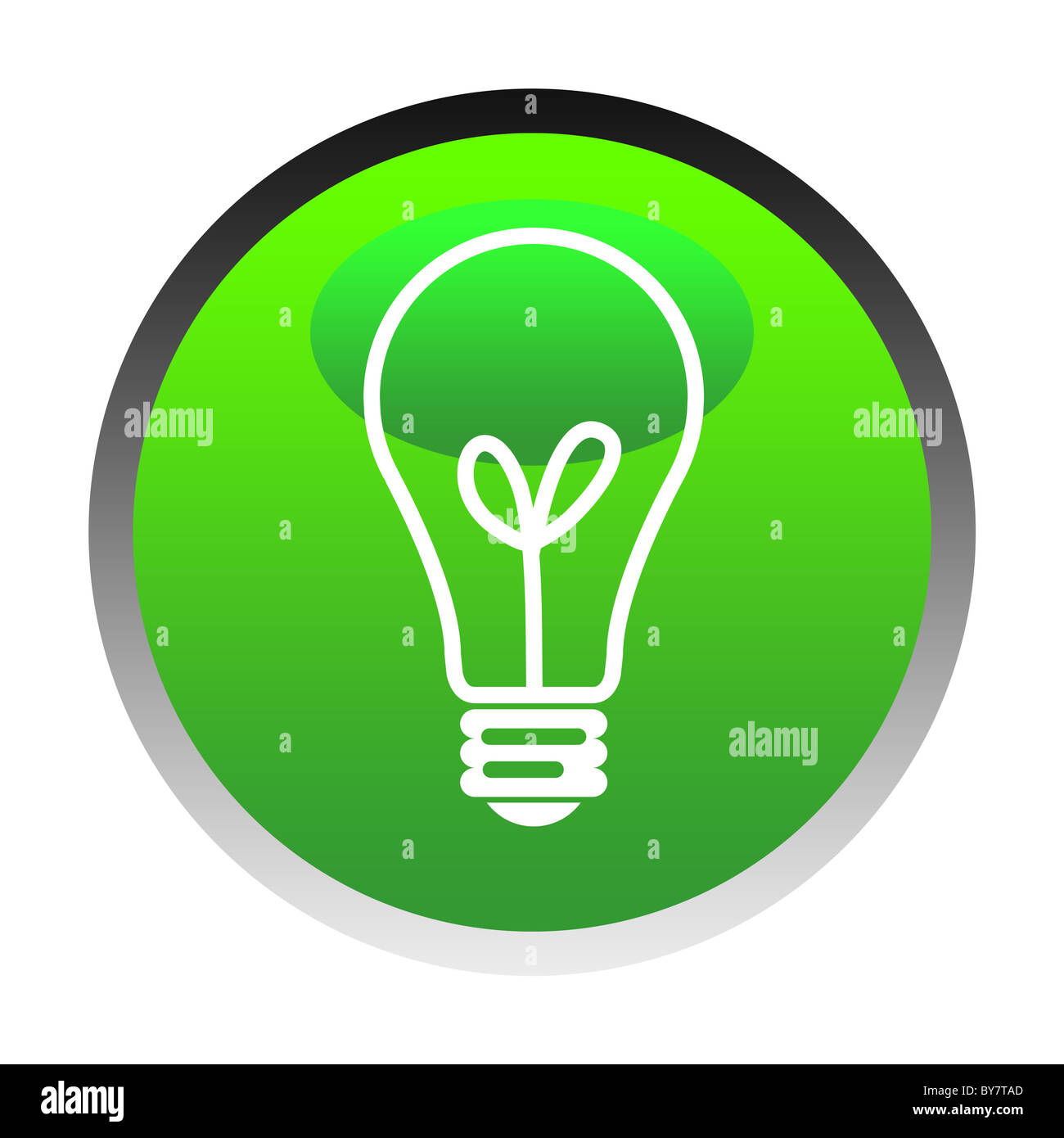 Grüne Ideen Glühbirne oder Globus Taste isoliert auf weißem Hintergrund. Stockfoto