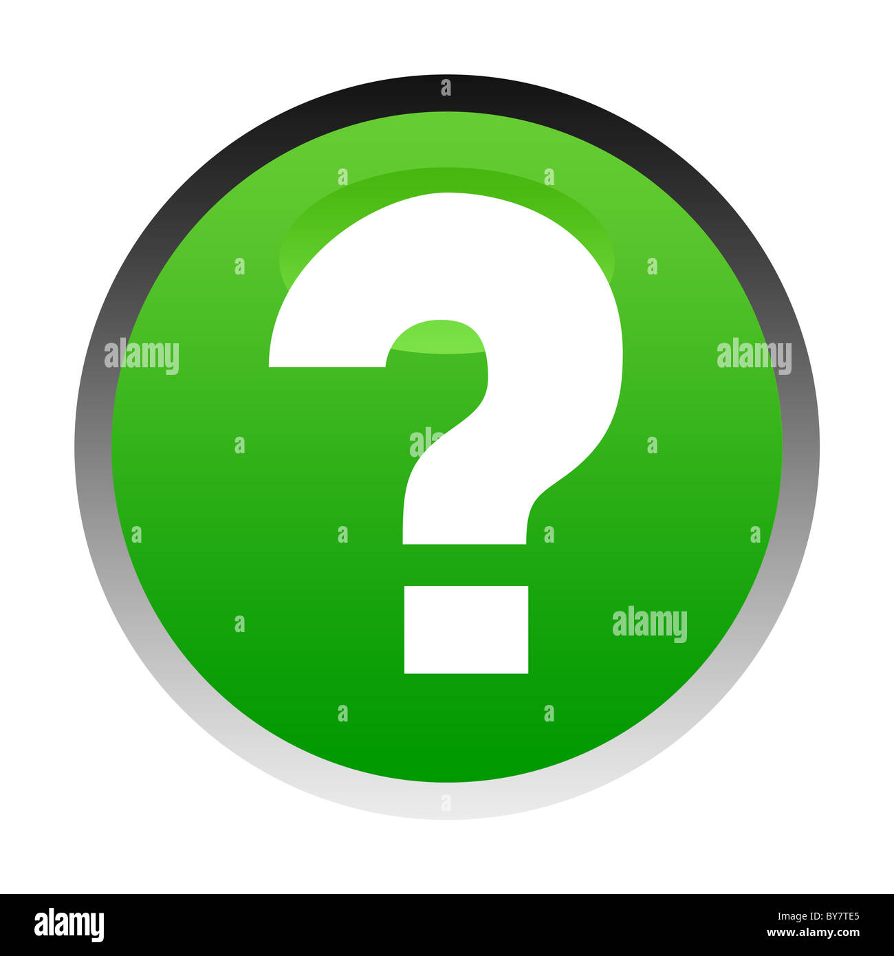 Abbildung der grünen Fragezeichen Taste isoliert auf weißem Hintergrund. Stockfoto