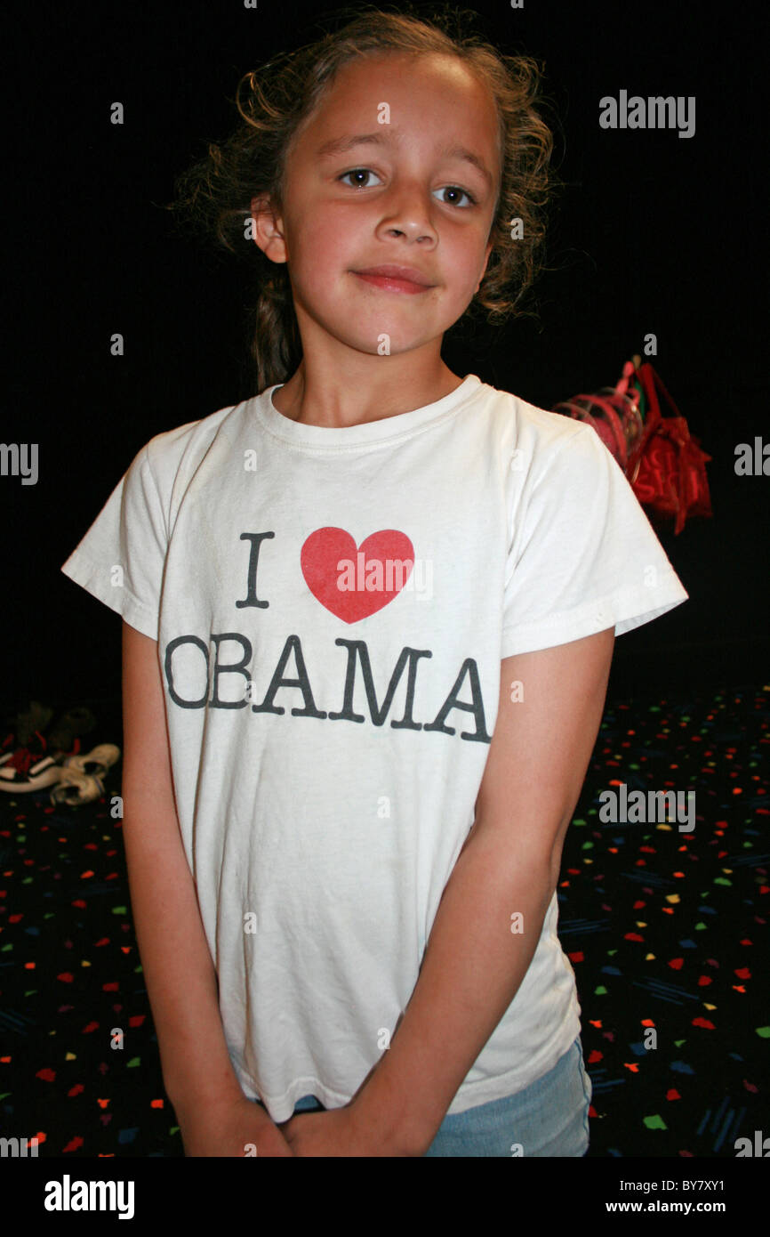 Kind mit einem ich Liebe Obama t-shirt Stockfoto