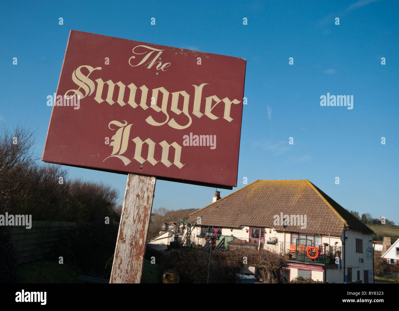 Die Schmuggler Inn Pub Schild Pett Ebene East Sussex England Stockfoto