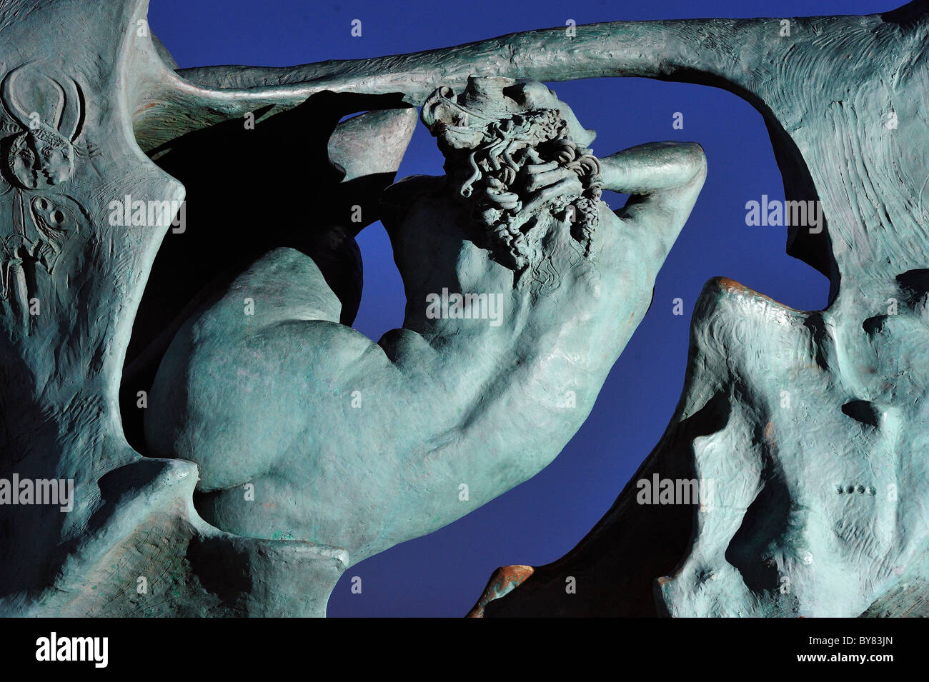 Pasiphae Statue am Strand von Vilanova ich la Geltrú. Oscar Estruga. Stockfoto