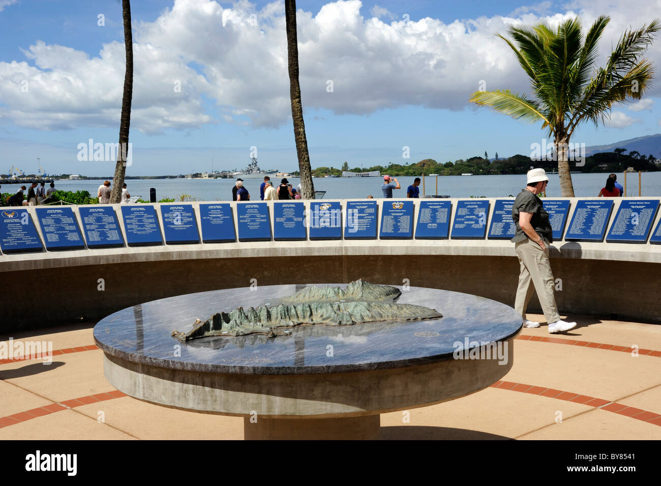 Erinnerung Kreis Karte Diorama Honors Armee Luftwaffe Pearl Harbor Pacific National Monument Hawaii Stockfoto