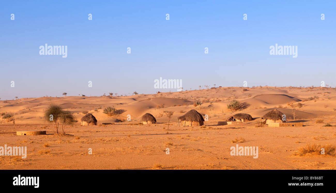 Indien, Rajasthan, Thar-Wüste, traditionelle Wüste Häuser Stockfoto