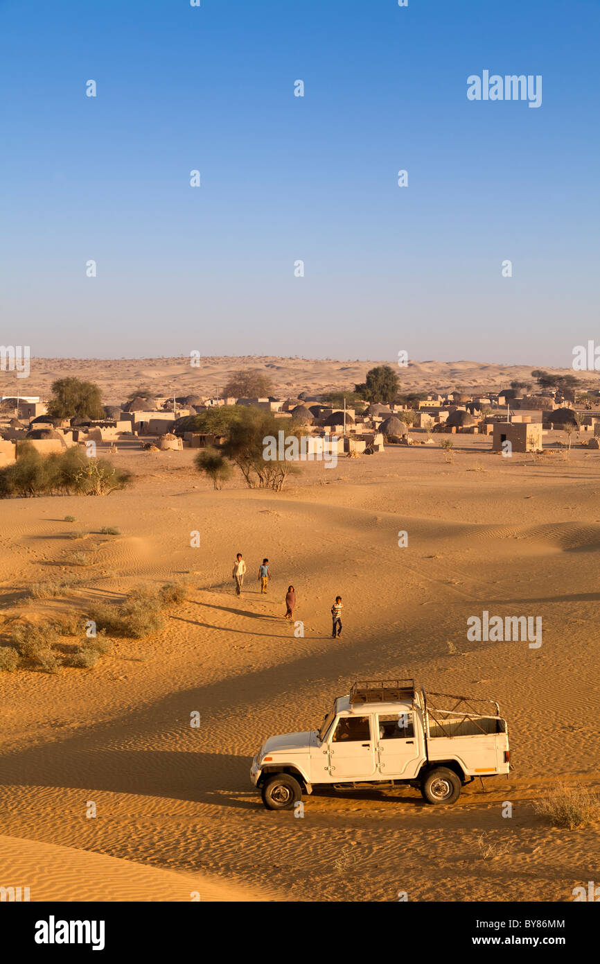 Indien, Rajasthan, Thar-Wüste, traditionelle Wüste Häuser Stockfoto