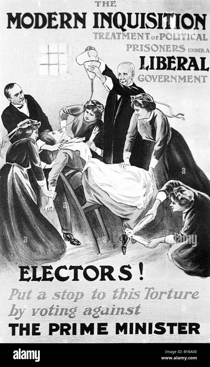 PROTEST gegen gezwungen Fütterung Poster Gegenstimme Herbert Asquith und seiner liberalen bei den Wahlen 1910 gefordert Stockfoto