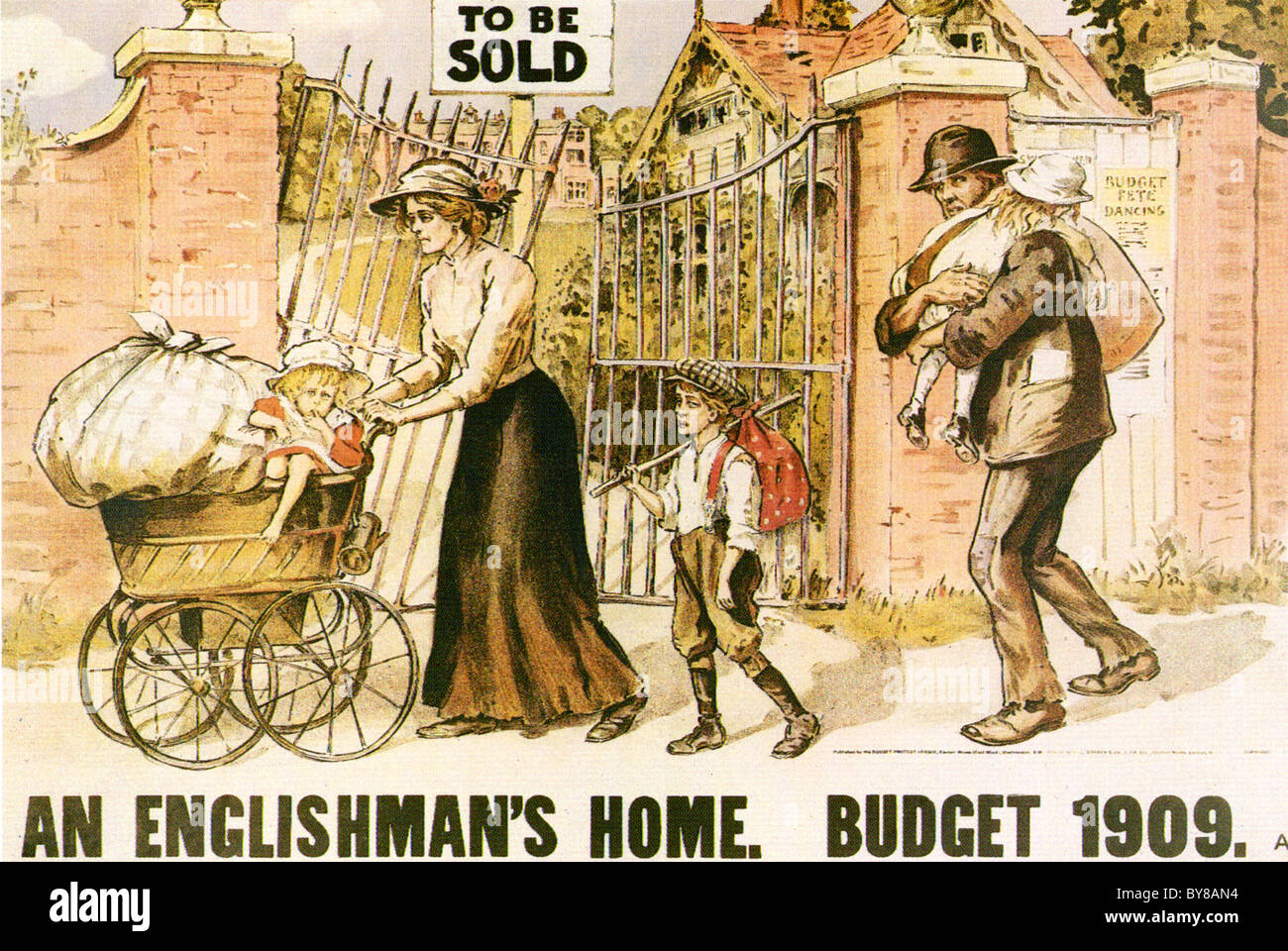 EIN Engländer HOME konservative & Unionist Party Plakat kritisieren die 1909 eingeführten Asquiths Liberalen Volkspartei Budget Stockfoto