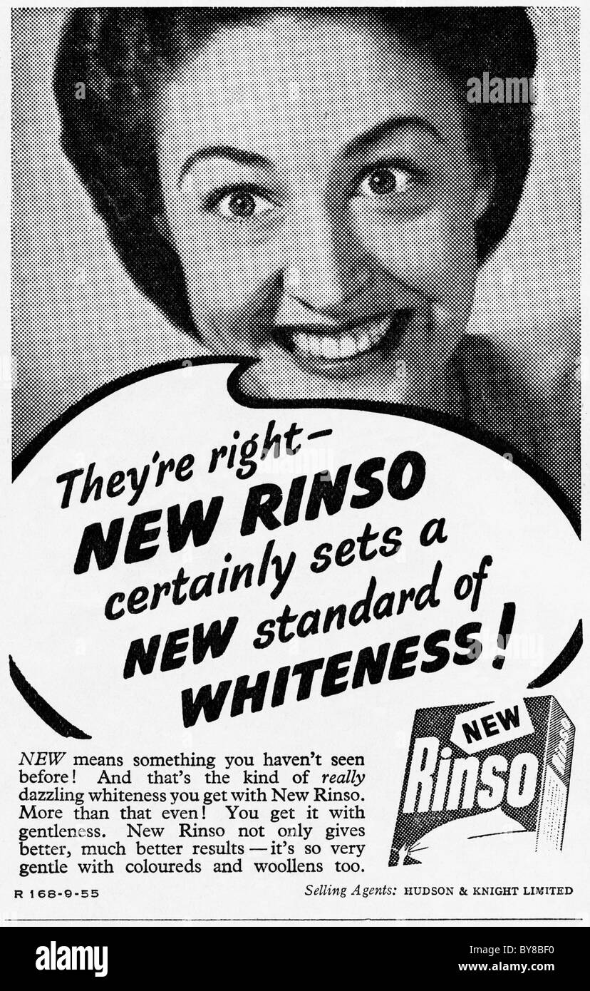 RINSO waschen Pulver Anzeige im Verbraucher Magazin der 1940er Jahre Werbung Stockfoto
