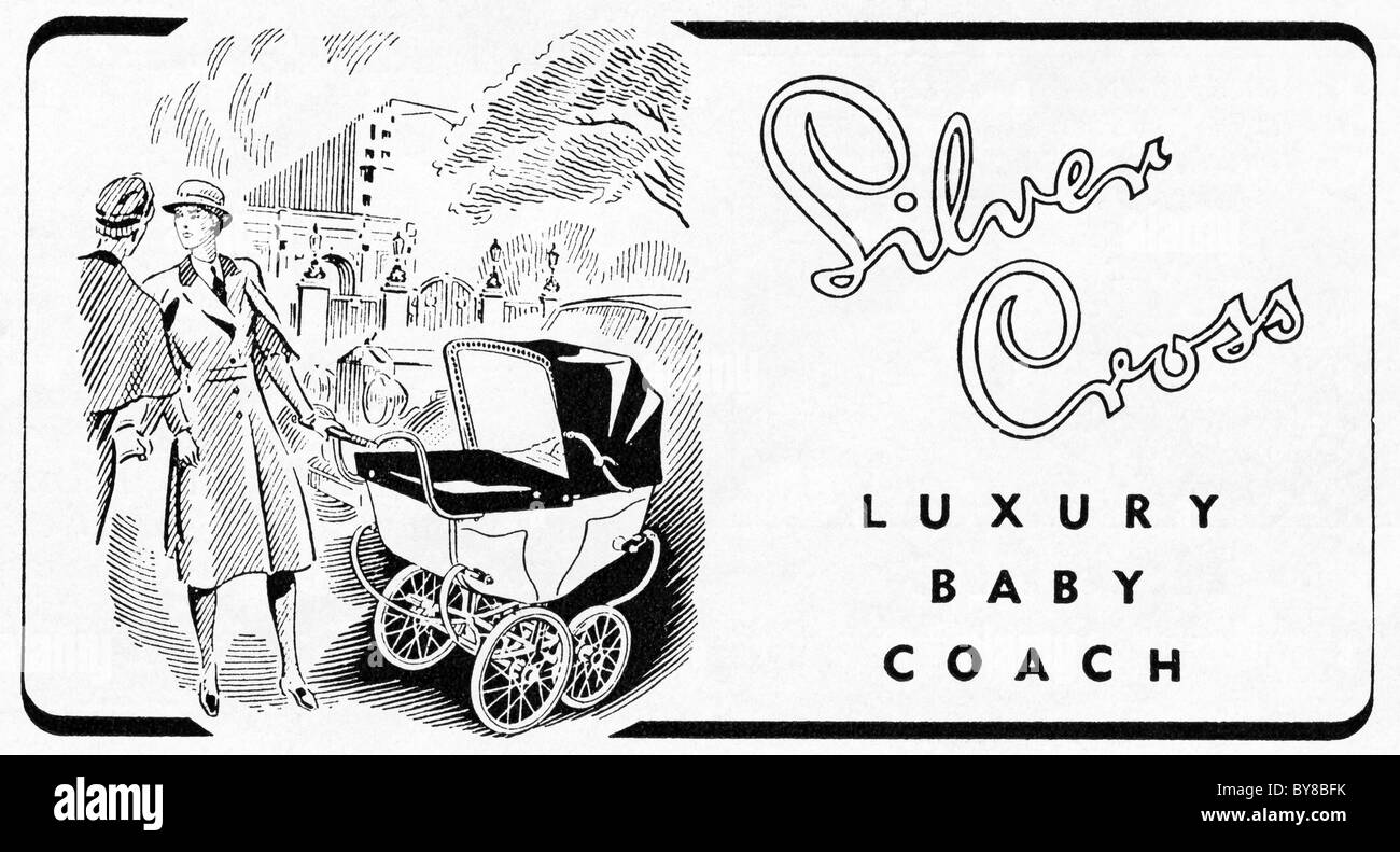 SILVER CROSS Luxus Baby Kinderwagen Anzeige in Frauen Magazin der 1940er Jahre Werbung Stockfoto