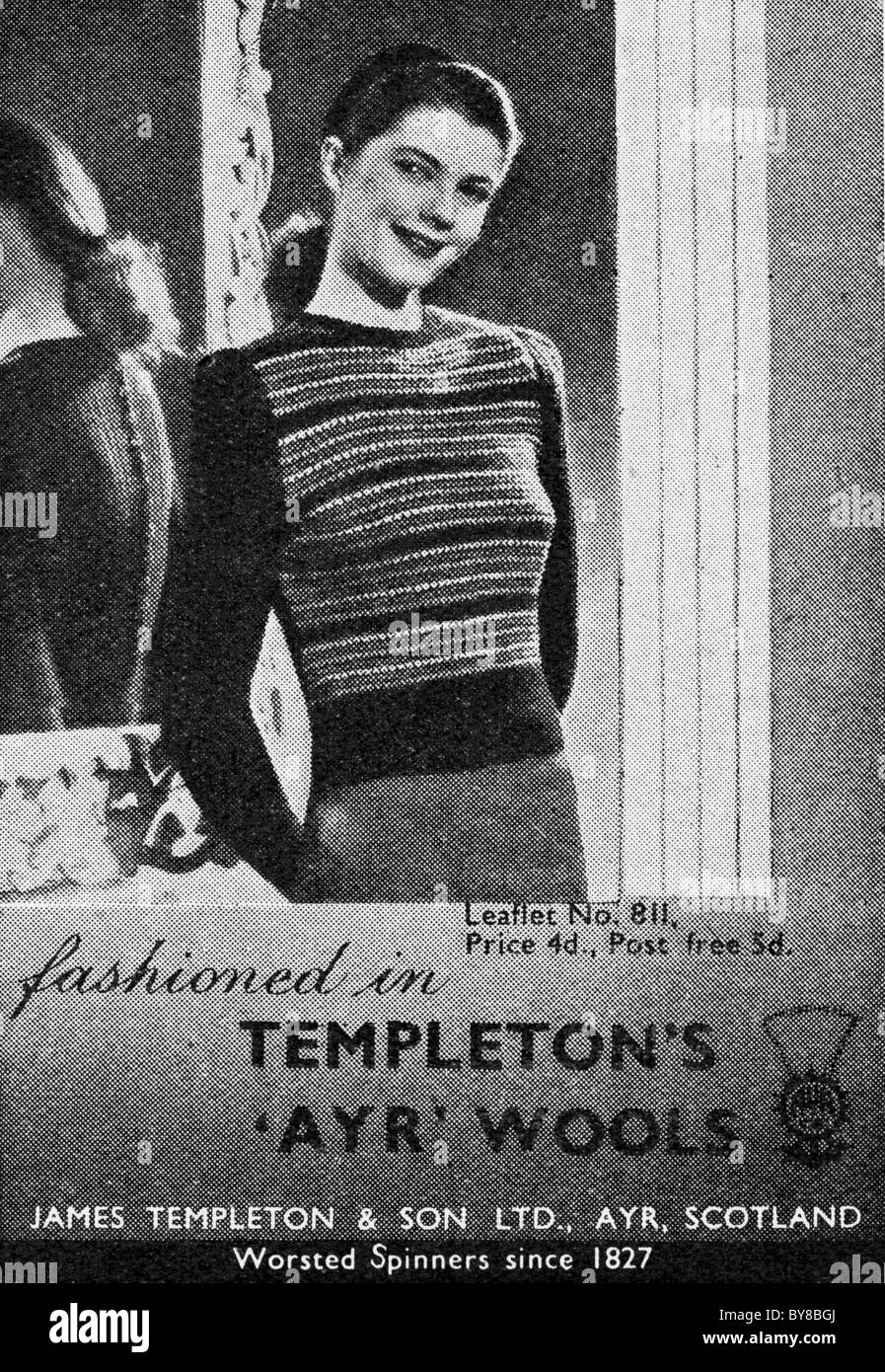 1940er Jahren Werbung für TEMPLETON Ayr Wolle bei Frauen der Mode-Magazin Stockfoto