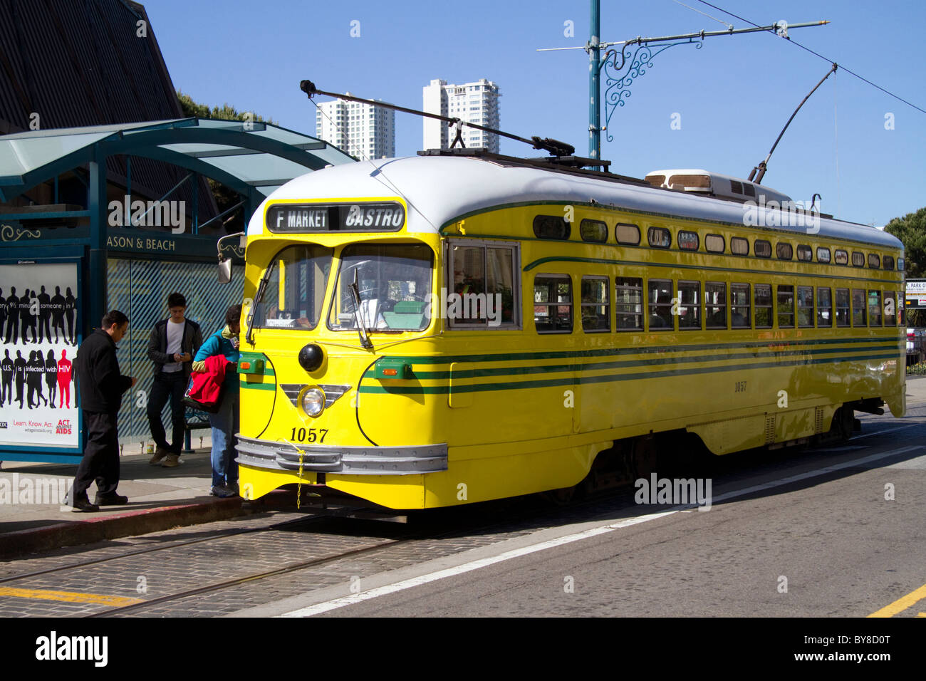 Retro-Straßenbahn öffentliche Verkehrsmittel in San Francisco, Kalifornien, USA. Stockfoto