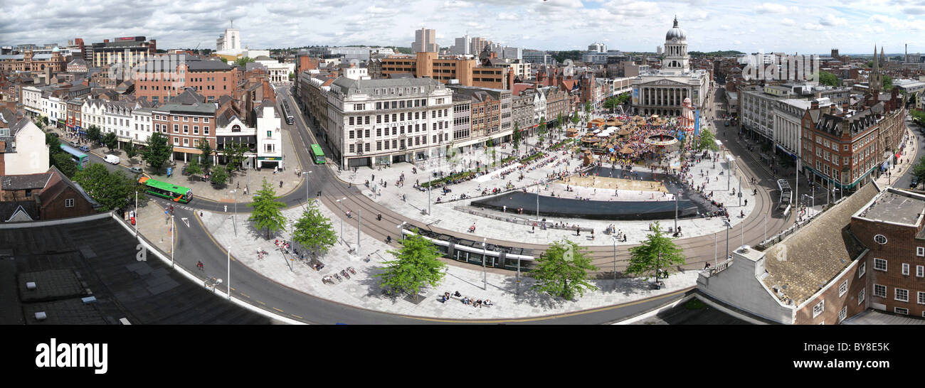 Nottingham Old Market Square und Rat Haus Panorama Stockfoto