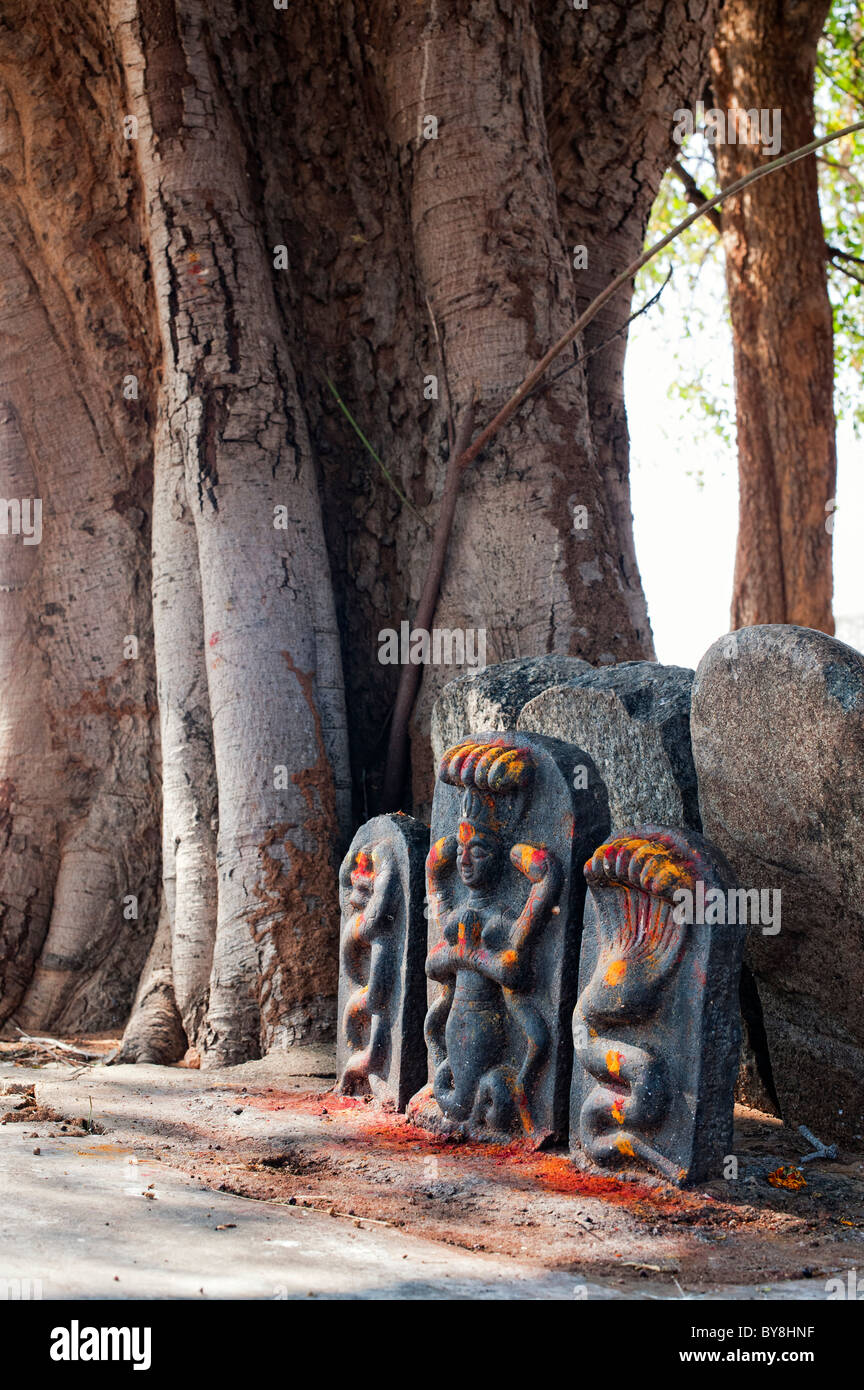 Hindu altar Steine auf einem Dorf Tempel, indische Gottheit Vishnu in der Südindische Landschaft. Andhra Pradesh, Indien. Stockfoto Hindu altar Steine auf einem Dorf Tempel, indische Gottheit Vishnu in der Südindische Landschaft. Andhra Pradesh, Indien. Stockfoto