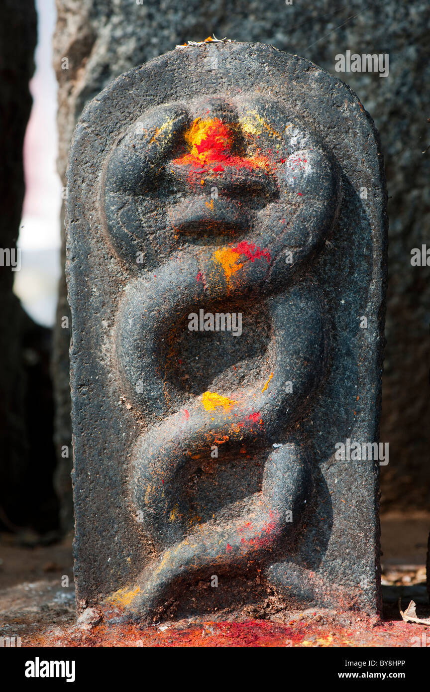 Hindu altar Steine auf einem Dorf Tempel, indische Gottheit Vishnu in der Südindische Landschaft. Andhra Pradesh, Indien. Stockfoto Hindu altar Steine auf einem Dorf Tempel, indische Gottheit Vishnu in der Südindische Landschaft. Andhra Pradesh, Indien. Stockfoto