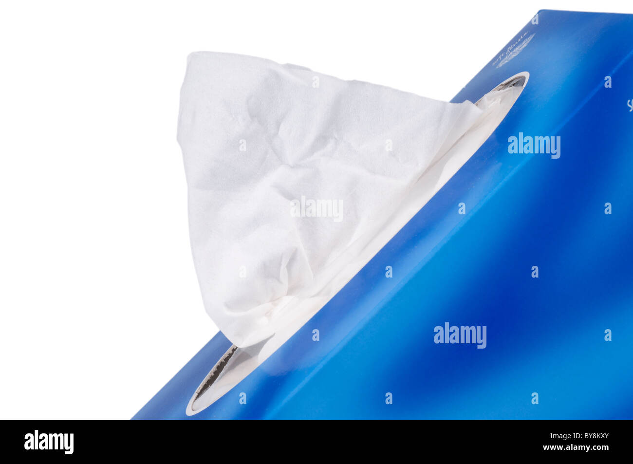 Kleenexbox und Gewebe auf weißem Hintergrund Stockfoto