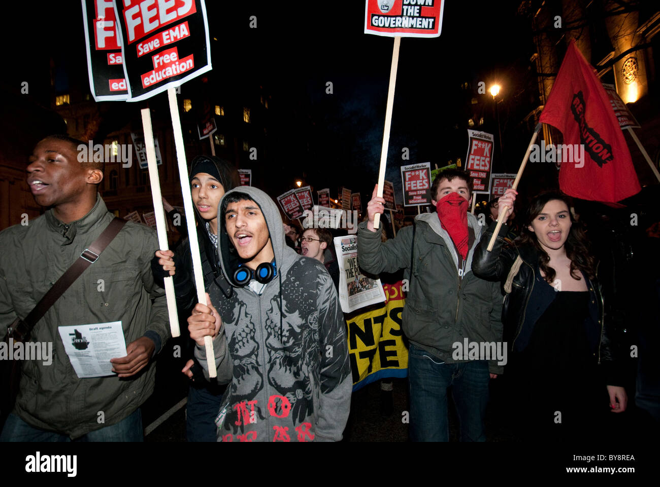 Studenten protestieren gegen Kürzungen an pädagogischen Wartung Zulage EMA Januar 2011 Stockfoto