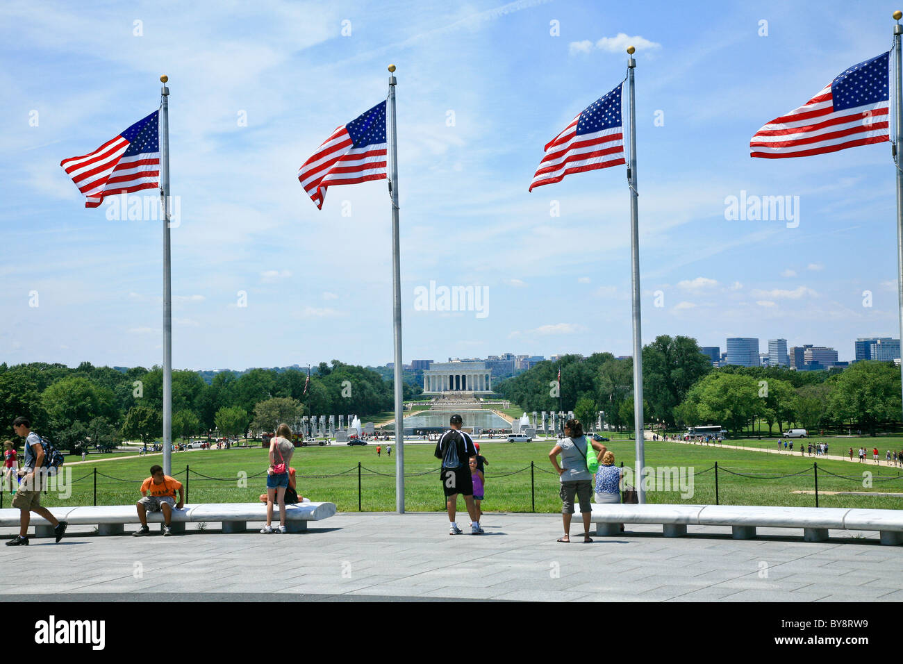 Washington Monument reflektierenden Pool World War II Memorial, Lincoln Memorial in Washington, DC; USA; Amerika Stockfoto