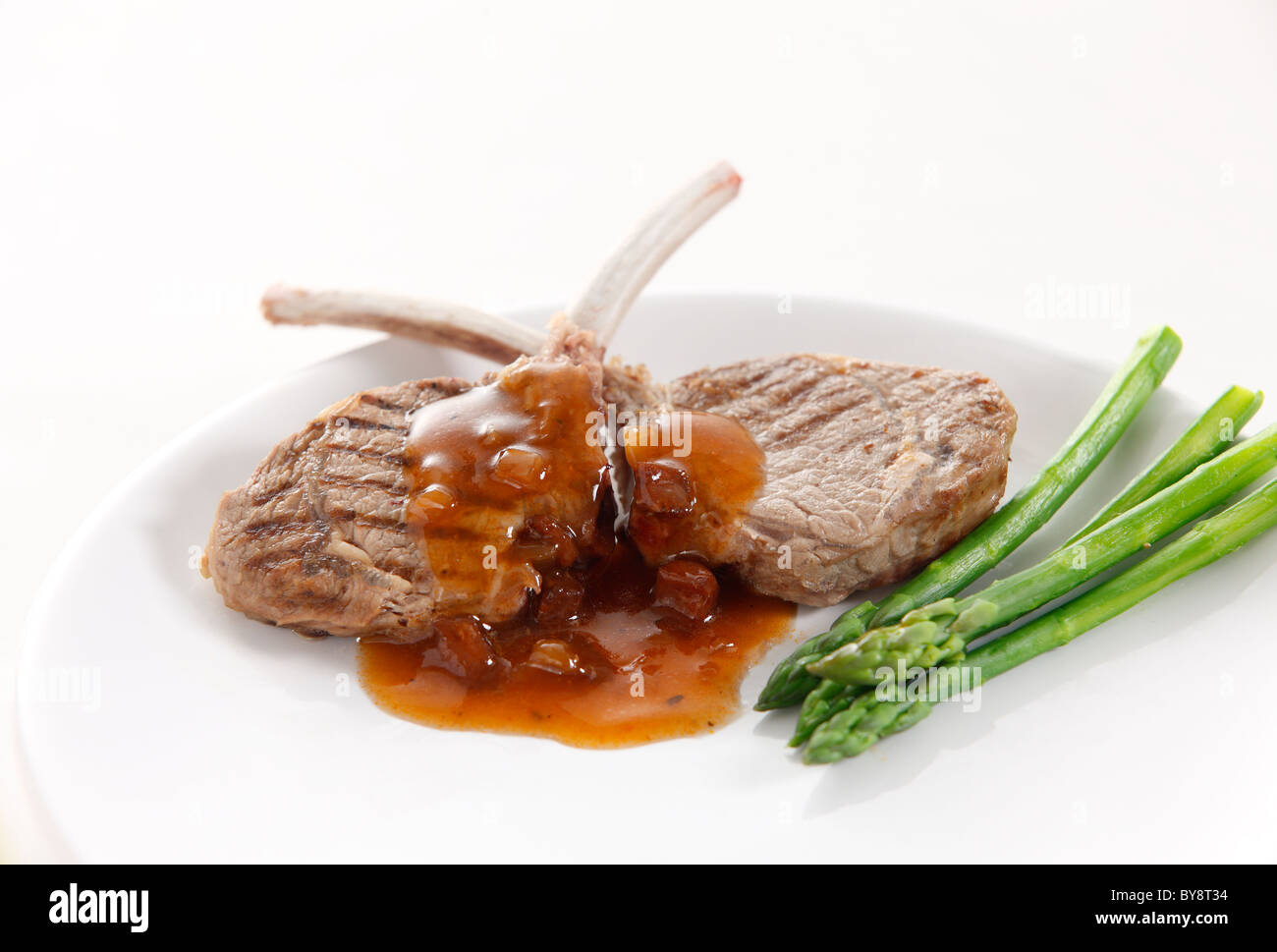 Schweinefleisch und Rotweinsauce Stockfoto