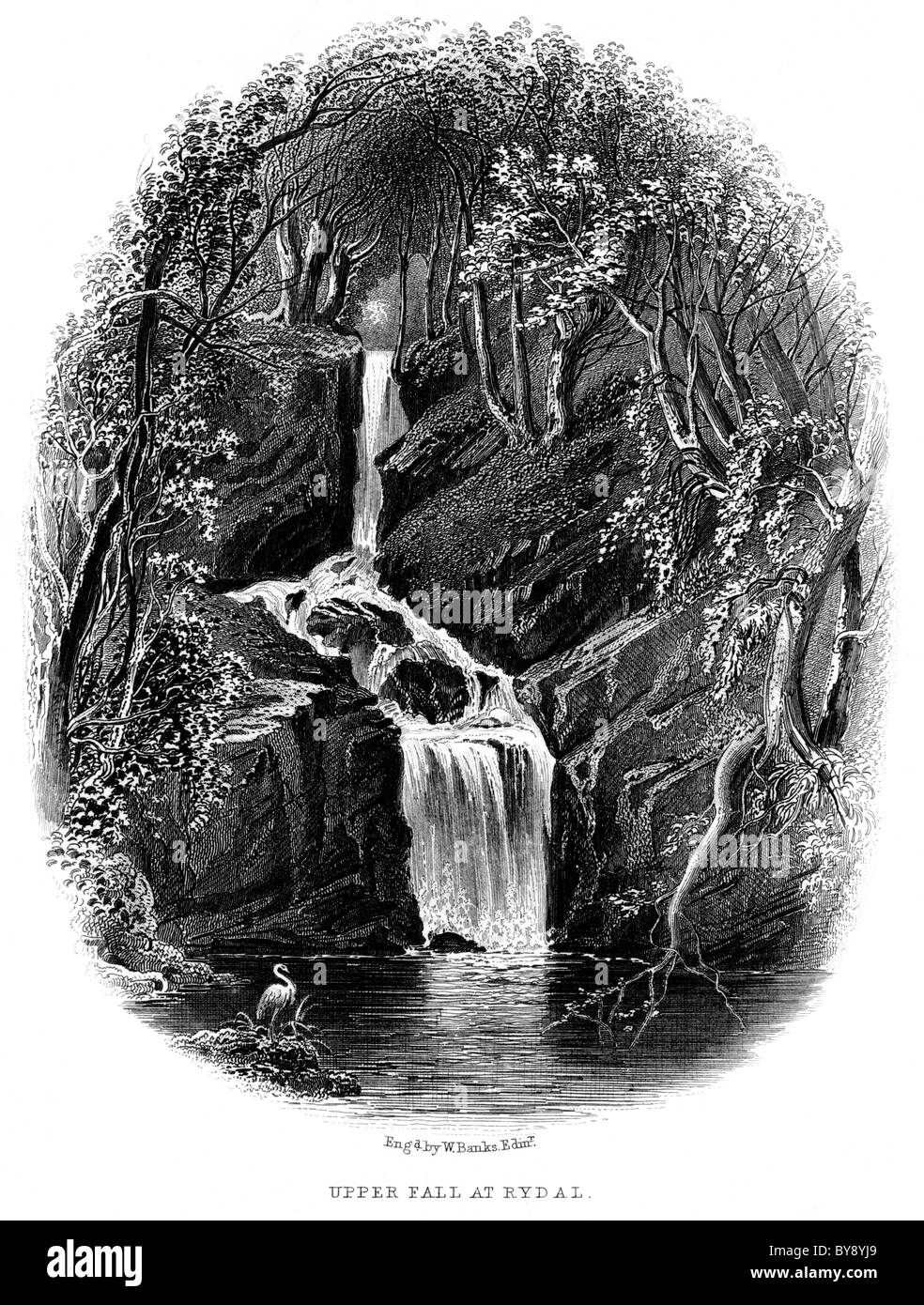 Eine Gravur berechtigt oberen Sturz in Rydal in hoher Auflösung aus einem Buch über den Lake District gescannt veröffentlicht vor 1864 Stockfoto